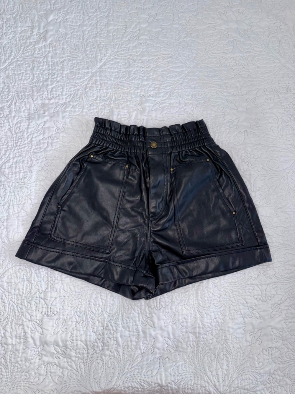 Zara black leather shorts
